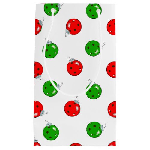 Pickleball Christmas Ornaments Red Green on White Small Gift Bag