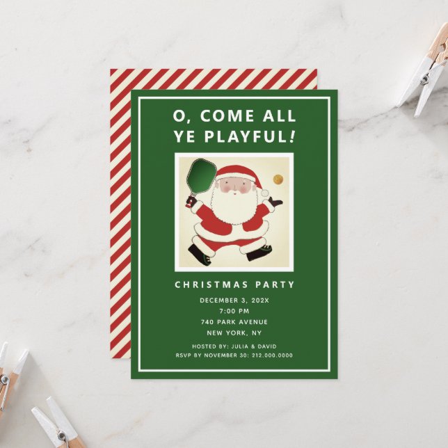 Pickleball Christmas Party Invitations (Front/Back In Situ)