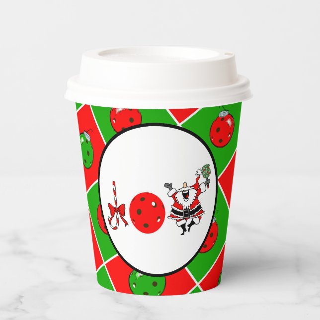 Pickleball Christmas Party Joy Red Green Ornaments Paper Cups (Front)