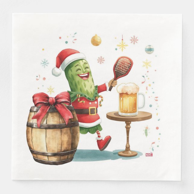 Pickleball Christmas Party with Beer  Paper Dinner Napkins (Front)