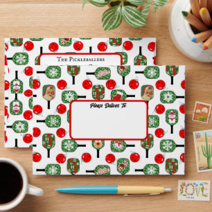 Pickleball Christmas Red & Green Paddles & Balls Envelope