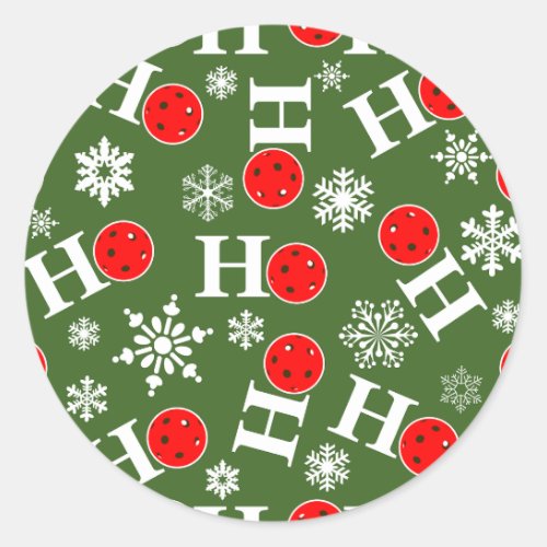 Pickleball Christmas Red Green Snowflakes Ho Ho Ho Classic Round Sticker