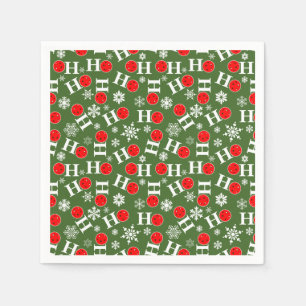 Pickleball Christmas Red Green Snowflakes Ho Ho Ho Napkins