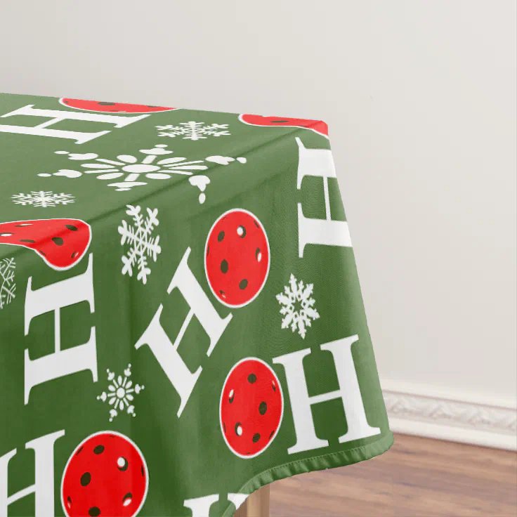 Pickleball Christmas Red Green Snowflakes Ho Ho Ho Tablecloth Zazzle