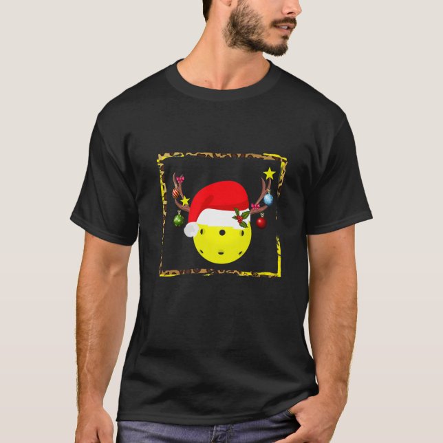 Pickleball Christmas Reindeer Santa Hat Sports Lov T-Shirt (Front)