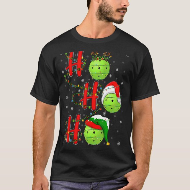 Pickleball Christmas Santa Hat Holiday Ho Ho Ho T-Shirt (Front)