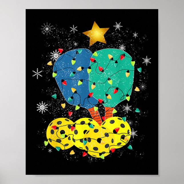 Pickleball Christmas Santa Pickleball X Mas Lights Poster (Front)