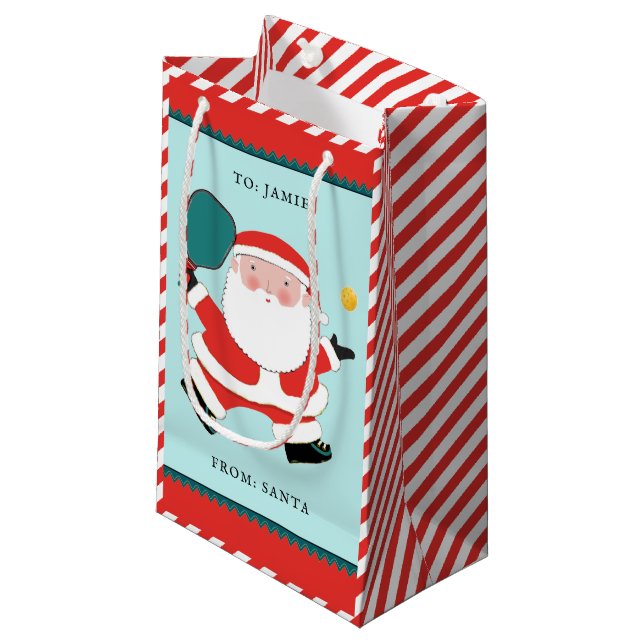 Pickleball Christmas Small Gift Bag (Front Angled)