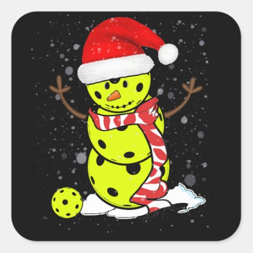 Pickleball Christmas Snowman With Santas Hat Square Sticker