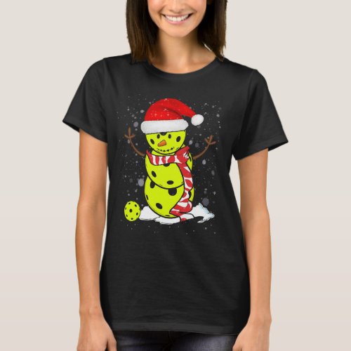 Pickleball Christmas Snowman With Santas Hat T_Shirt