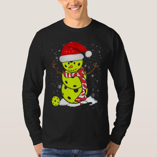 Pickleball Christmas Snowman With Santa's Hat T-Shirt (Front)
