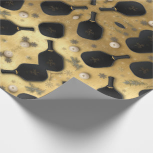 Pickleball  Christmas themed Black and Gold Wrapping Paper