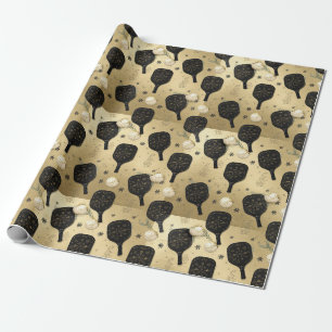 Pickleball  Christmas themed Black and Gold Wrapping Paper