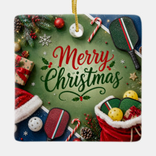 Pickleball Christmas themed Ceramic Ornament