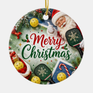 Pickleball Christmas themed Ceramic Ornament