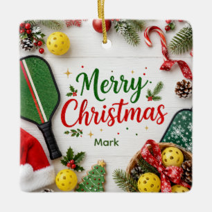 Pickleball Christmas themed Ceramic Ornament