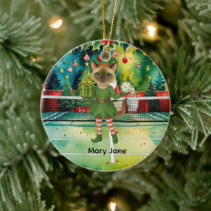 Pickleball Christmas themed for Cat Lovers Ceramic Ornament