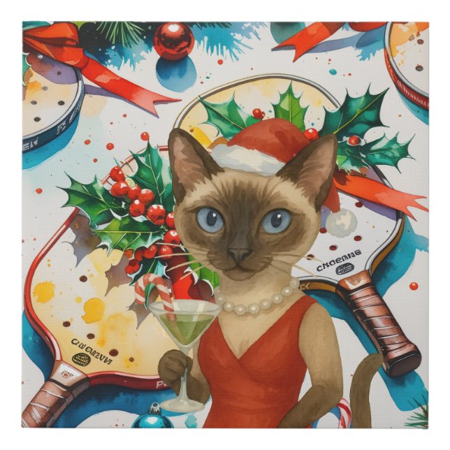 Pickleball Christmas themed for cat lovers  Faux Canvas Print (Front)
