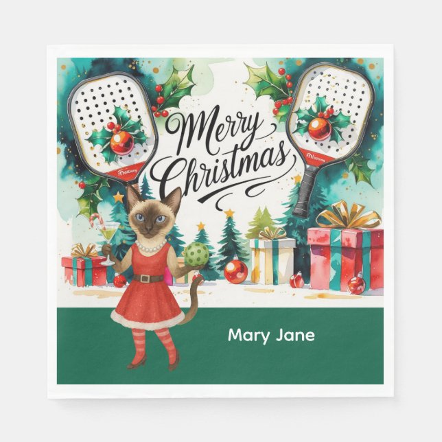 Pickleball Christmas themed for Cat Lovers Napkins (Front)