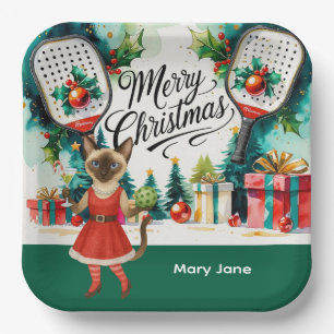Pickleball Christmas themed for Cat Lovers Paper Plates