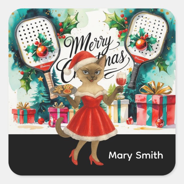 Pickleball Christmas themed for Cat Lovers Square Sticker (Front)