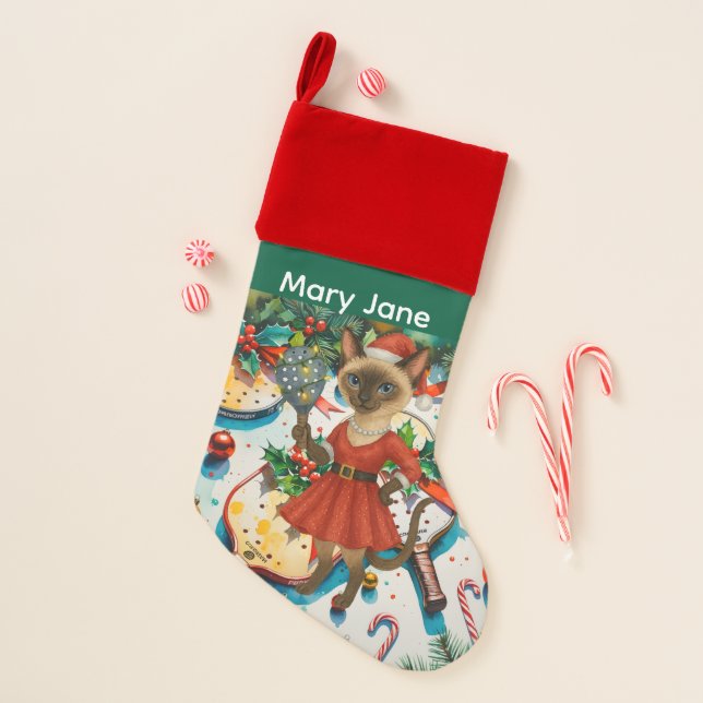 Pickleball Christmas themed for Cat Lovers  Stocking (Front)