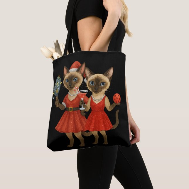 Pickleball Christmas themed for Cat Lovers Tote Bag (Close Up)