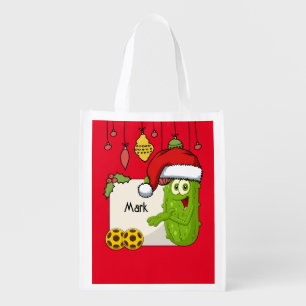 Pickleball Christmas themed Grocery Bag