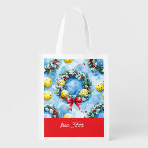 Pickleball Christmas themed Grocery Bag