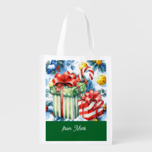 Pickleball Christmas themed Grocery Bag
