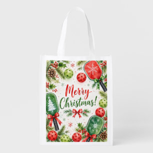 Pickleball Christmas themed Grocery Bag