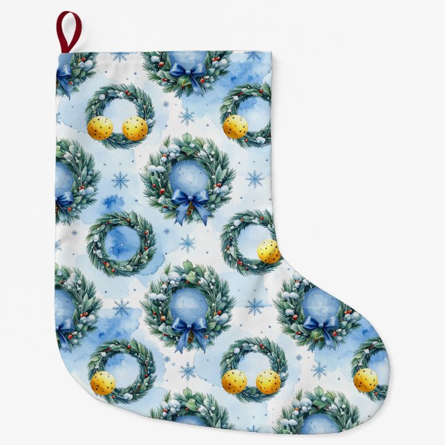 Pickleball Christmas themed Large Christmas Stocking (Front)