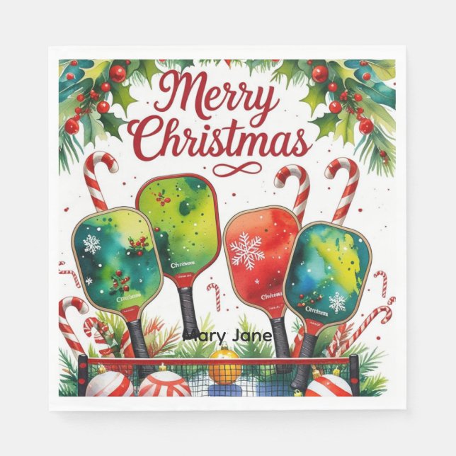 Pickleball Christmas themed  Napkins (Front)
