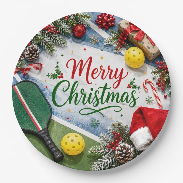 Pickleball Christmas themed  Paper Plates (Front)
