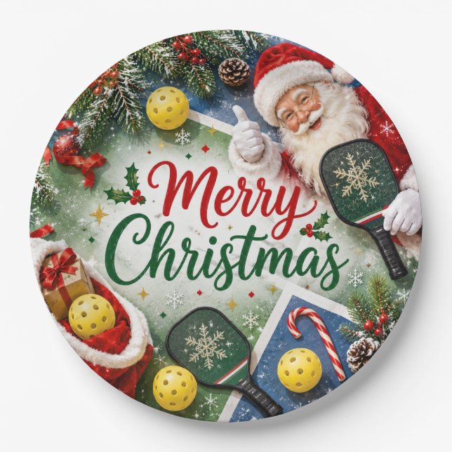 Pickleball Christmas themed  Paper Plates (Front)