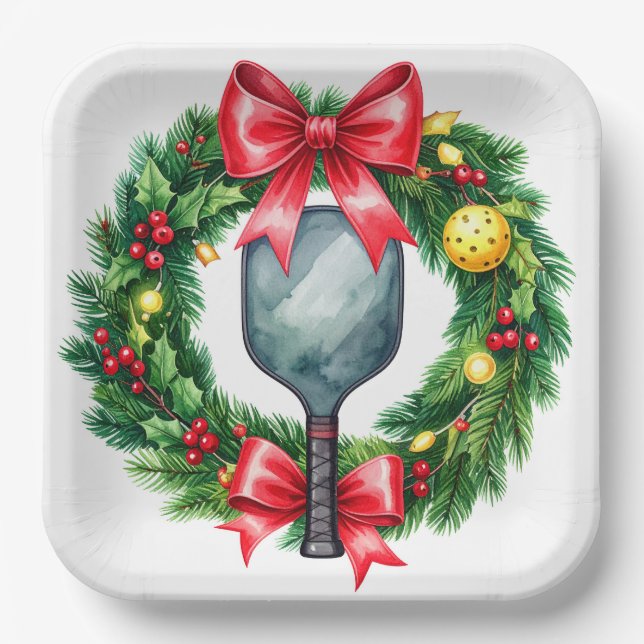 Pickleball Christmas themed  Paper Plates (Front)