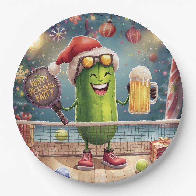Pickleball Christmas themed  Paper Plates (Front)