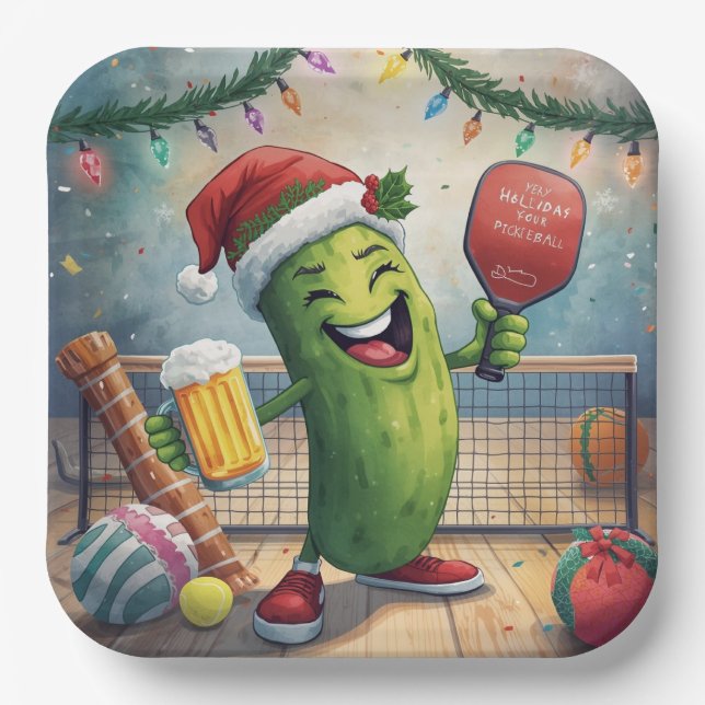 Pickleball Christmas themed  Paper Plates (Front)