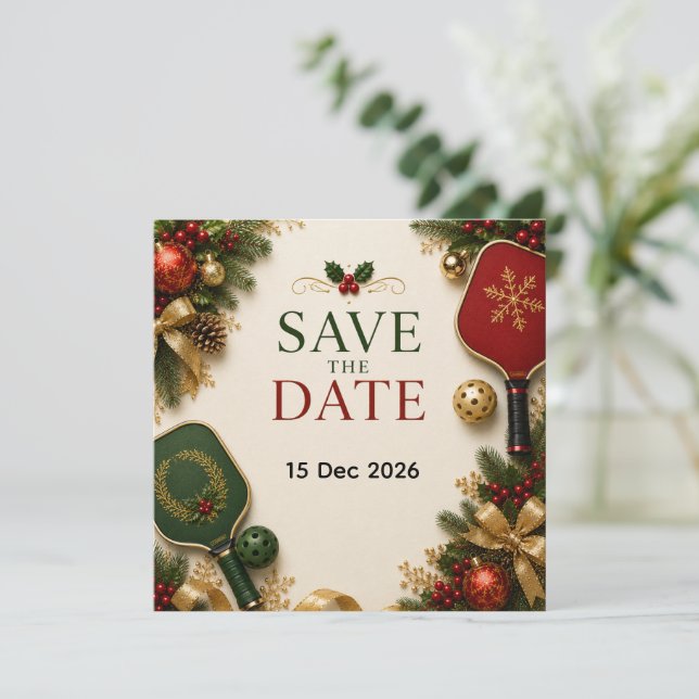 Pickleball Christmas themed  Save The Date (Standing Front)