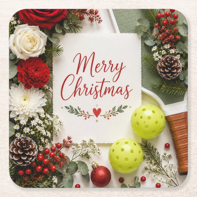 Pickleball Christmas themed  Square Paper Coaster (Front)