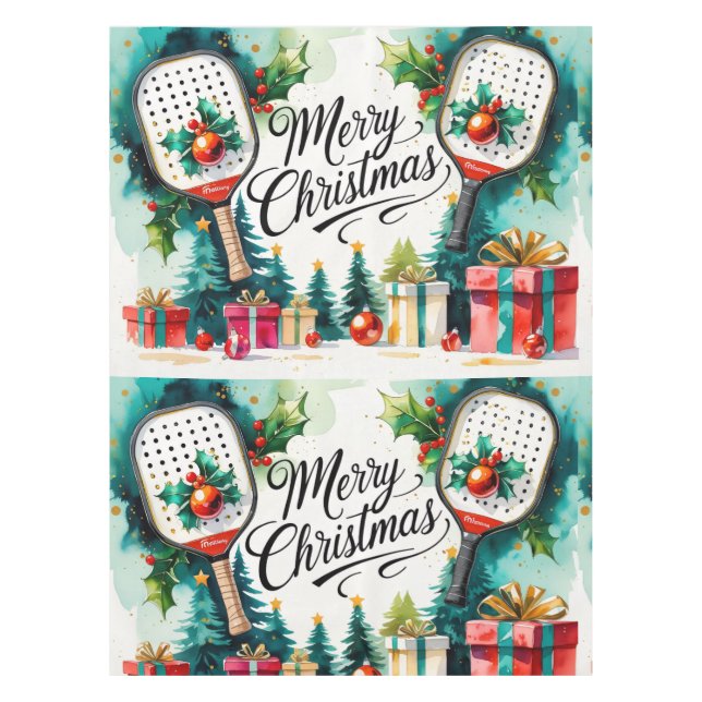 Pickleball Christmas Themed Tablecloth (Front)