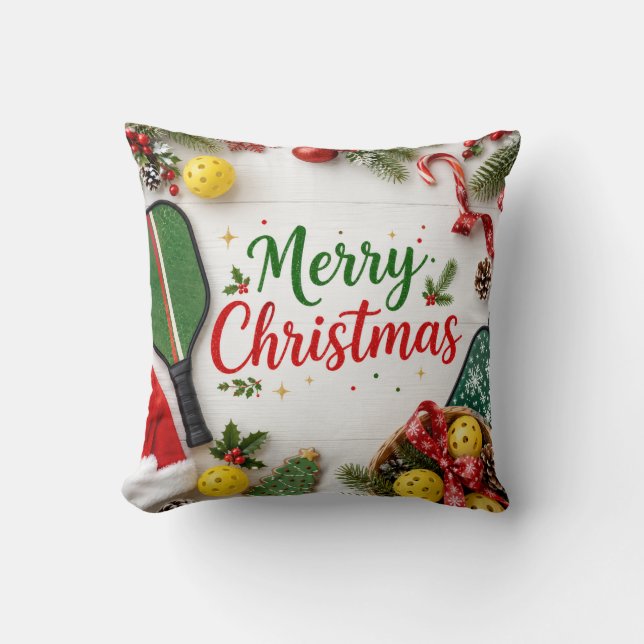 Pickleball Christmas themed  Throw Pillow (Front)