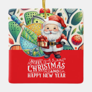 Pickleball Christmas themed with Santa Claus Ceramic Ornament