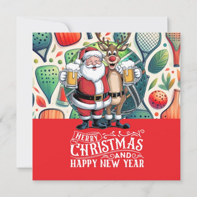 Pickleball Christmas themed with Santa Claus Holiday Card (Front)