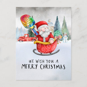 Pickleball Christmas themed with Santa Claus Holiday Postcard