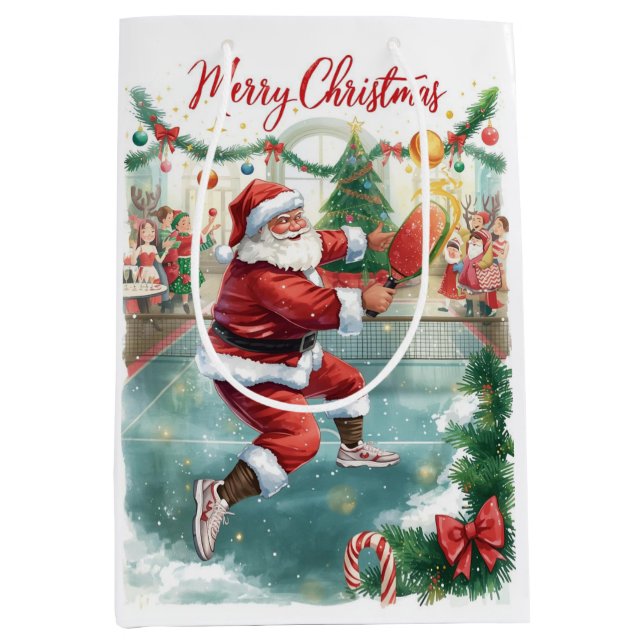 Pickleball Christmas themed with Santa Claus Medium Gift Bag (Front)