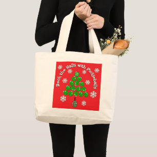 Pickleball Christmas Tree Deck the Halls Party Large Tote Bag