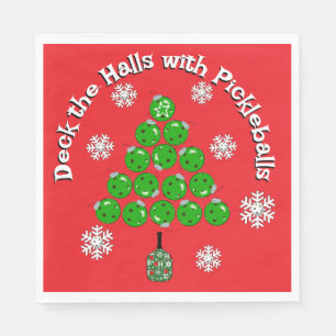 Pickleball Christmas Tree Deck the Halls Party Napkins