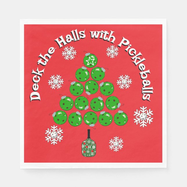 Pickleball Christmas Tree Deck the Halls Party Napkins (Front)