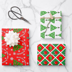 Pickleball Christmas Tree Deck the Halls Red Green Wrapping Paper Sheets